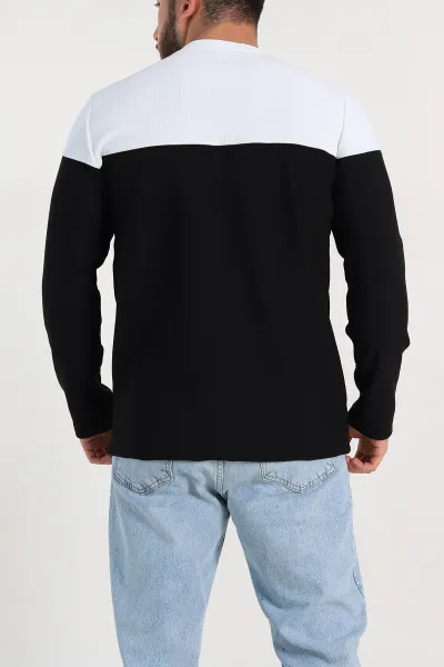 Siyah Beyaz Regular Fit Kabartma Baskılı Erkek Sweatshirt 305865