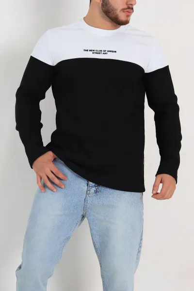 Siyah Beyaz Regular Fit Kabartma Baskılı Erkek Sweatshirt 305865
