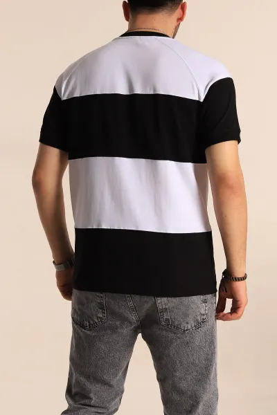 Siyah Beyaz Regular Fit Yazı Detay Reglan Kol Erkek Tişört 262736