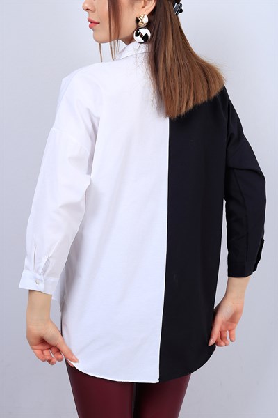 Siyah Beyaz Renkli Bayan Fermuarlı Gömlek 12729B