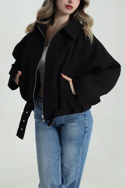 Siyah Bezayağı Kadın Bomber Mont 485905