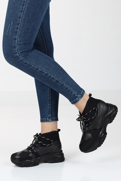 Siyah Bilek Lastikli Spor Ayakkabı 80549