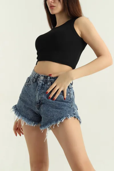 Siyah Bisiklet Yaka Crop Atlet 336798