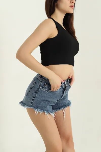 Siyah Bisiklet Yaka Crop Atlet 336798