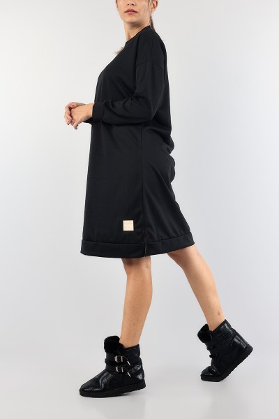 Siyah Bisiklet Yaka Elbise Tunik 89277