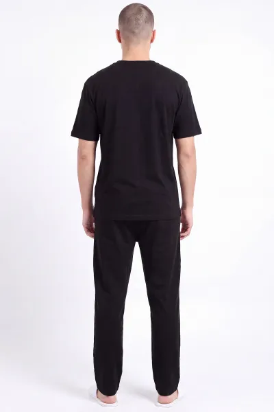 Siyah Bisiklet Yaka Erkek Kısa Kollu Pijama Takımı 477812