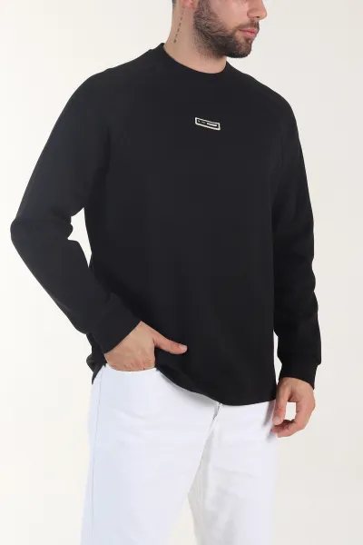 Siyah Bisiklet Yaka Erkek Sweatshirt 406589