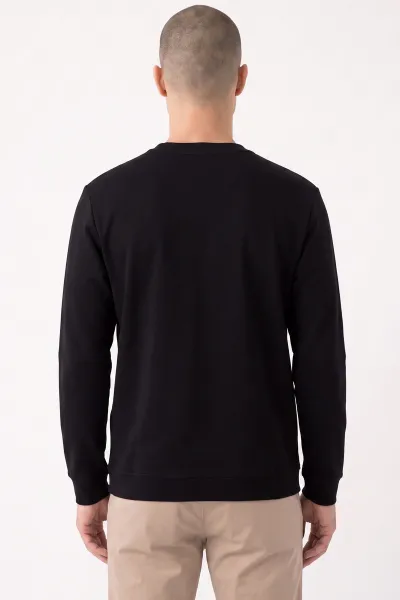 Siyah Bisiklet Yaka Kabartma Detaylı Erkek Sweatshirt 482802
