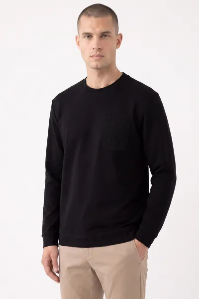 Siyah Bisiklet Yaka Kabartma Detaylı Erkek Sweatshirt 482802