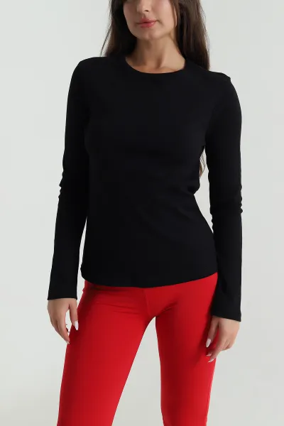 Siyah Bisiklet Yaka Kadın Body Bluz 488613