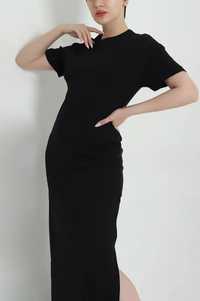 Siyah Bisiklet Yaka Kadın Elbise 460404