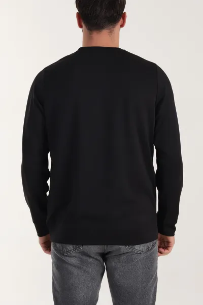 Siyah Bisiklet Yaka Likralı Erkek Sweatshirt 410578