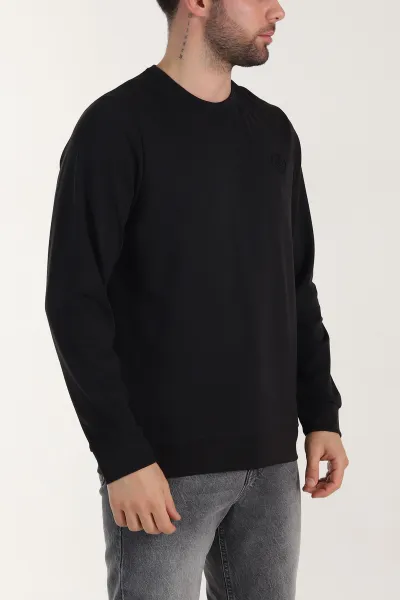 Siyah Bisiklet Yaka Likralı Erkek Sweatshirt 410578