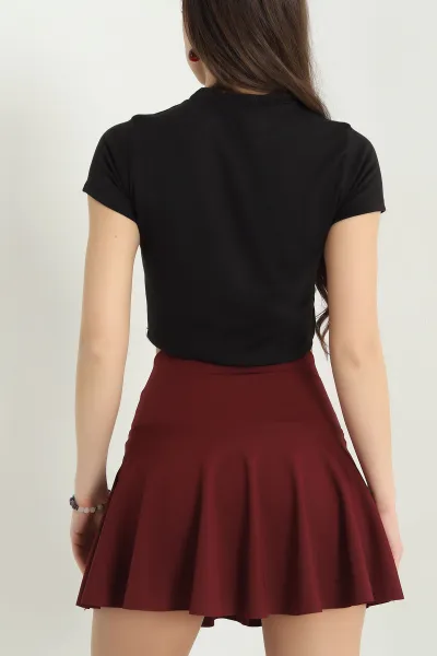 Siyah Bisiklet Yaka Likralı Viskon Crop Bluz 339007