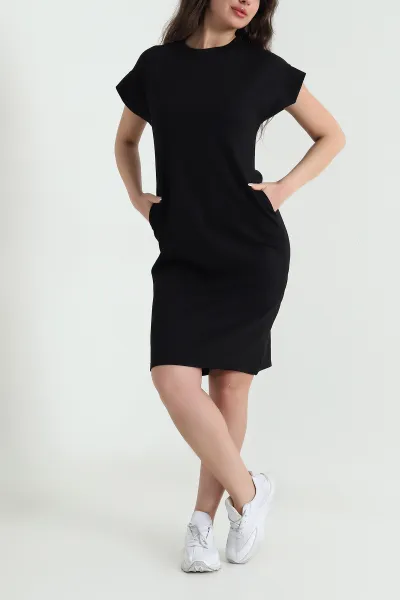 Siyah Bisiklet Yaka Modal Kadın Elbise 457081