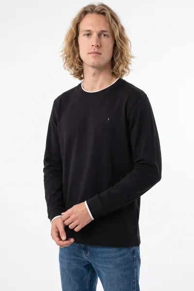 Siyah Bisiklet Yaka Nakış Detay Erkek Sweatshirt 492007