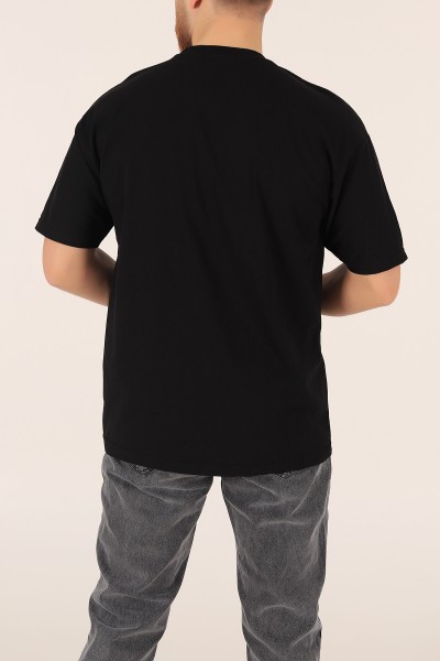 Siyah Bisiklet Yaka Oversize Erkek Tişört 169579
