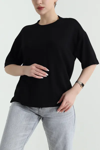 Siyah Bisiklet Yaka Oysho Kadın Tişört 450459