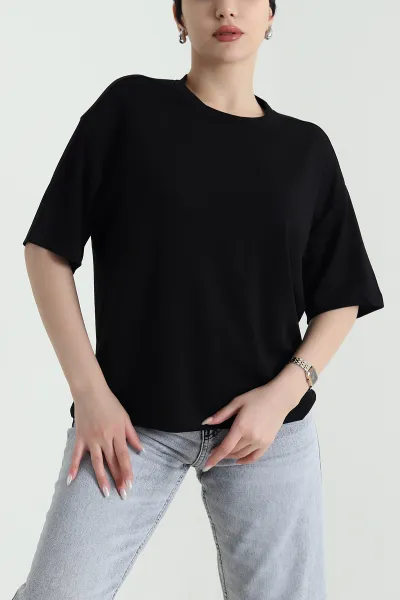 siyah-bisiklet-yaka-oysho-kadin-tisort-450459