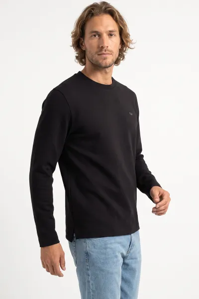 Siyah Bisiklet Yaka Sırt Detay Erkek Sweatshirt 492023
