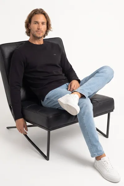 Siyah Bisiklet Yaka Sırt Detay Erkek Sweatshirt 492023