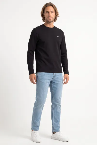 Siyah Bisiklet Yaka Sırt Detay Erkek Sweatshirt 492023