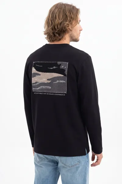 Siyah Bisiklet Yaka Sırt Detay Erkek Sweatshirt 492023