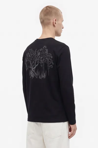 Siyah Bisiklet Yaka Sırt Nakış Detaylı Erkek Sweatshirt 491991