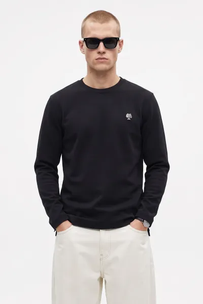 Siyah Bisiklet Yaka Sırt Nakış Detaylı Erkek Sweatshirt 491991