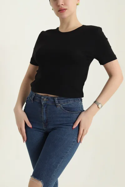 Siyah Bisiklet Yaka Süprem Kadın Tişört 435256