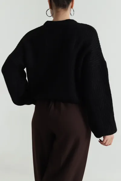 Siyah Bisiklet Yaka Triko Kadın Kazak 488084