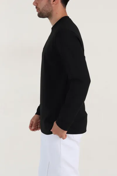 Siyah Bisiklet Yaka Uzun Kollu Erkek Sweatshirt 396899