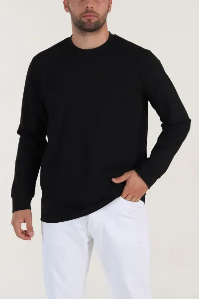 Siyah Bisiklet Yaka Uzun Kollu Erkek Sweatshirt 396899
