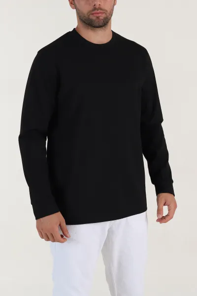 Siyah Bisiklet Yaka Uzun Kollu Erkek Sweatshirt 396899