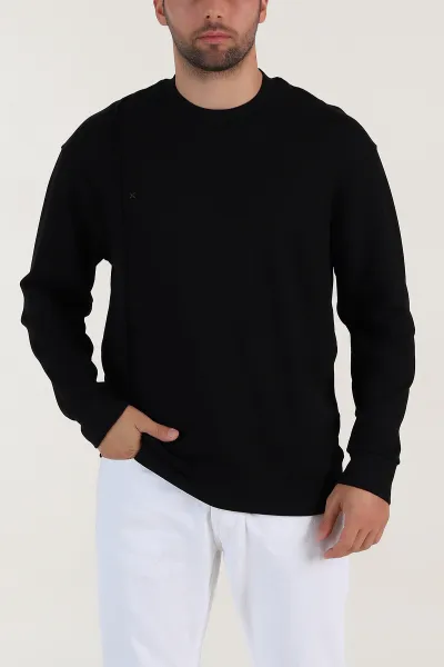 Siyah Bisiklet Yaka Uzun Kollu Erkek Sweatshirt 396968