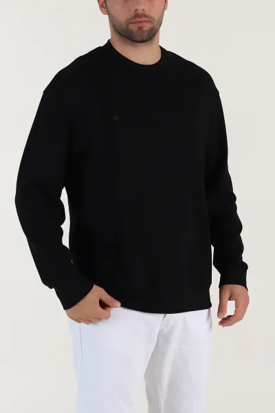 Siyah Bisiklet Yaka Uzun Kollu Erkek Sweatshirt 396968