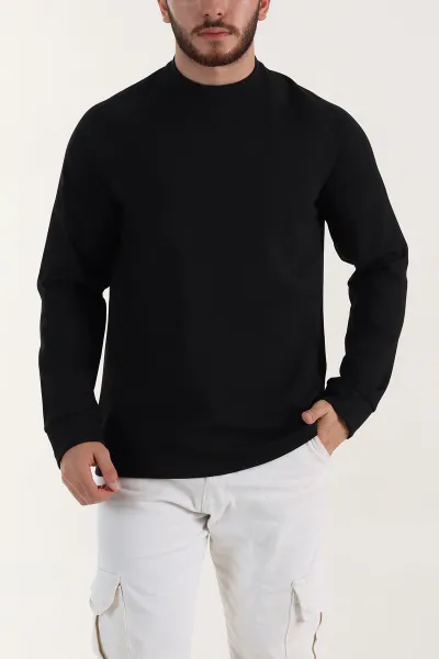 Siyah Bisiklet Yaka Uzun Kollu Erkek Sweatshirt 396979