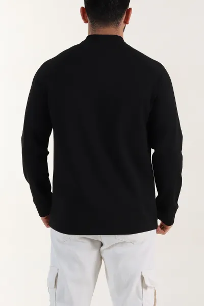 Siyah Bisiklet Yaka Uzun Kollu Erkek Sweatshirt 396979
