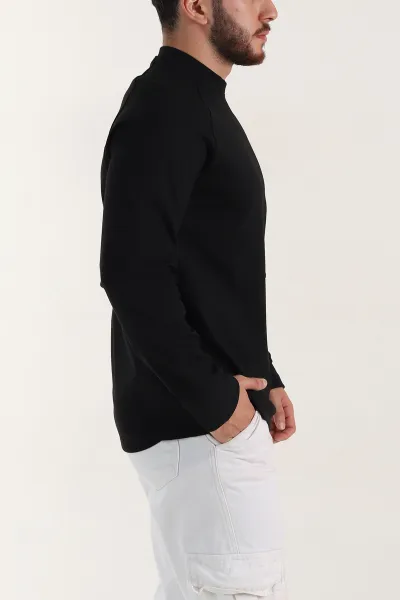 Siyah Bisiklet Yaka Uzun Kollu Erkek Sweatshirt 396979