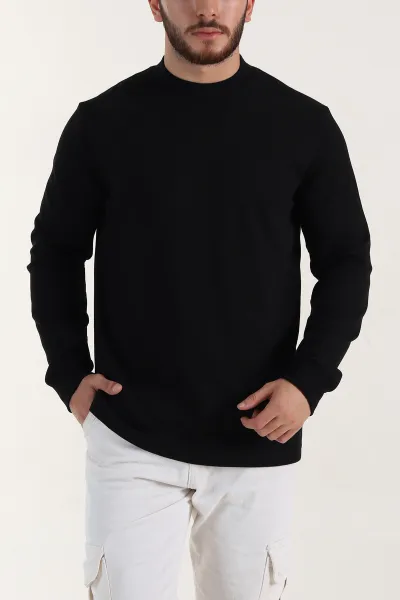 Siyah Regular Fit Yarım Balıkçı Yaka Uzun Kollu Erkek Sweatshirt 397042