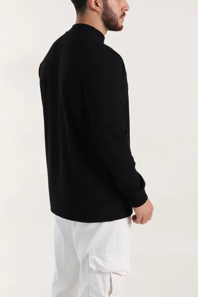 Siyah Regular Fit Yarım Balıkçı Yaka Uzun Kollu Erkek Sweatshirt 397042