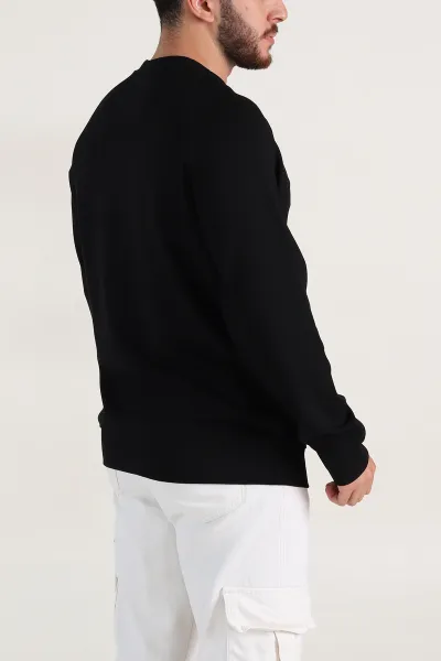 Siyah Bisiklet Yaka Yazı Detaylı Erkek Sweatshirt 396241