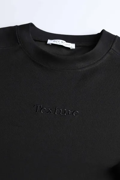 Siyah Bisiklet Yaka Yazı Detaylı Erkek Sweatshirt 396241