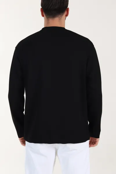Siyah Bisiklet Yaka Yazı Detaylı Erkek Sweatshirt 409092