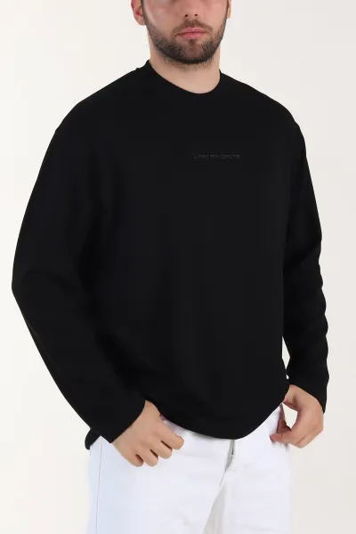Siyah Bisiklet Yaka Yazı Detaylı Erkek Sweatshirt 409092