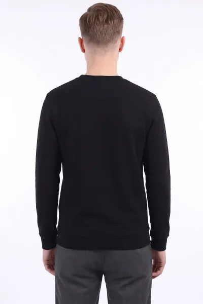 Siyah Bisiklet Yaka Yazı Detaylı Erkek Sweatshirt 492042