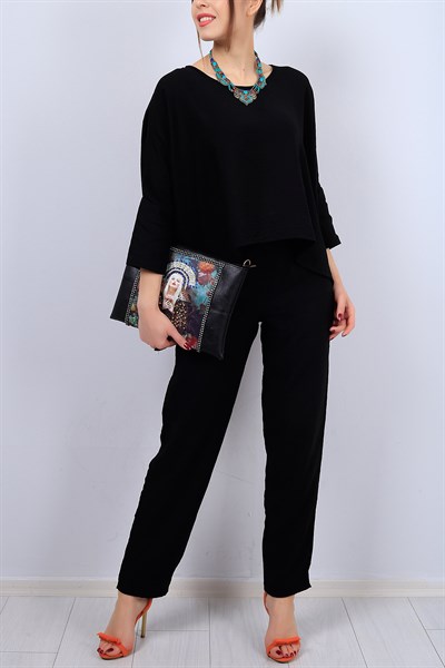 Siyah Bluz Pantolon Bayan İkili Takım 12587B
