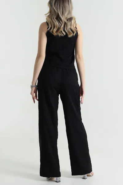 Siyah Bluz Pantolon Çilek Kumaş Nakışlı İkili Takım 474354