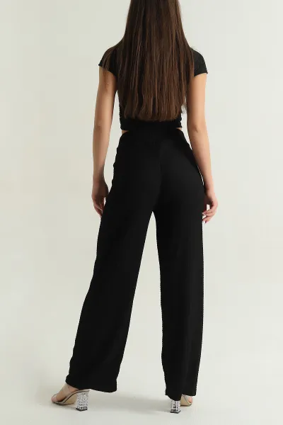 Siyah Bluz Pantolon Gofre Kadın İkili Takım 377535