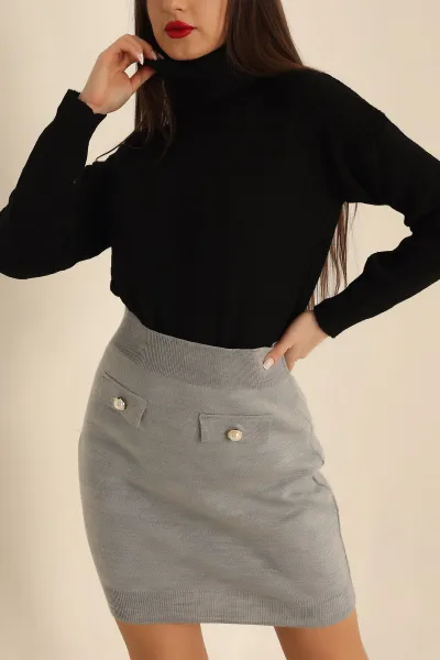 Siyah Boğazlı Örme Triko Kazak 225471
